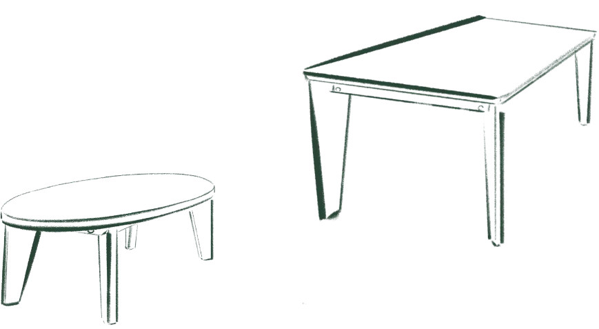 2つのテーブルのイラスト